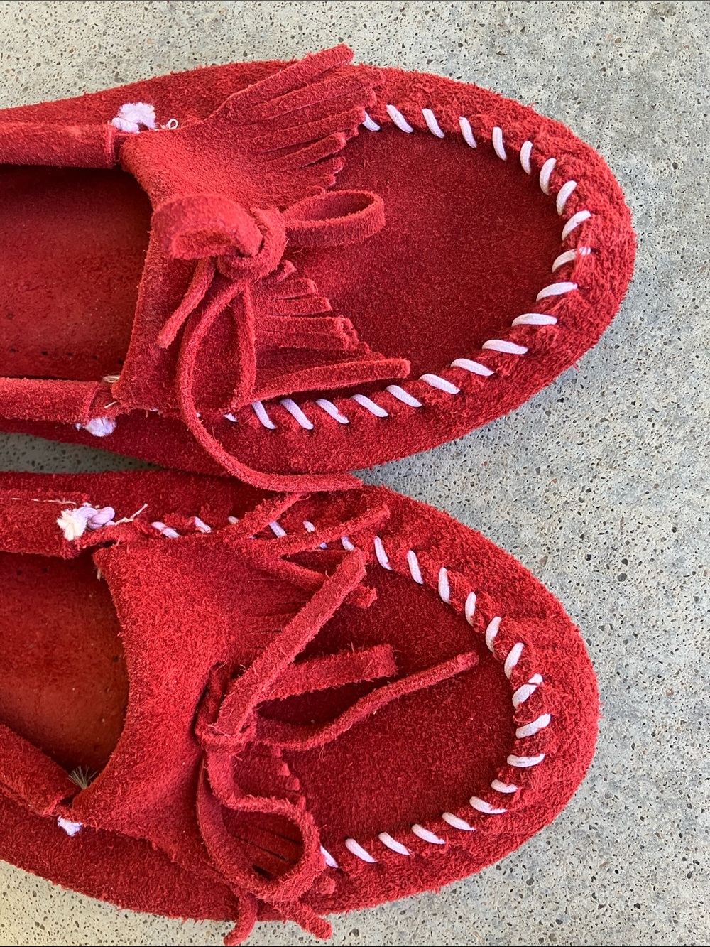 Minnetonka Red Suede Leather Moccasins, 9.5 - Picture 3 of 6